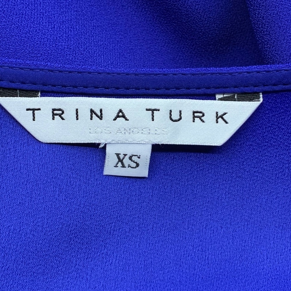 Trina Turk Women's Danise 3/4 Puff Balloon Sleeve V-Neck Blouse Royal Blue Sz XS - Picture 8 of 10